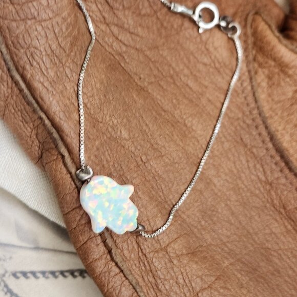 Vintage Opal Hamsa Hand on Sterling Silver bracelet - Picture 2 of 10